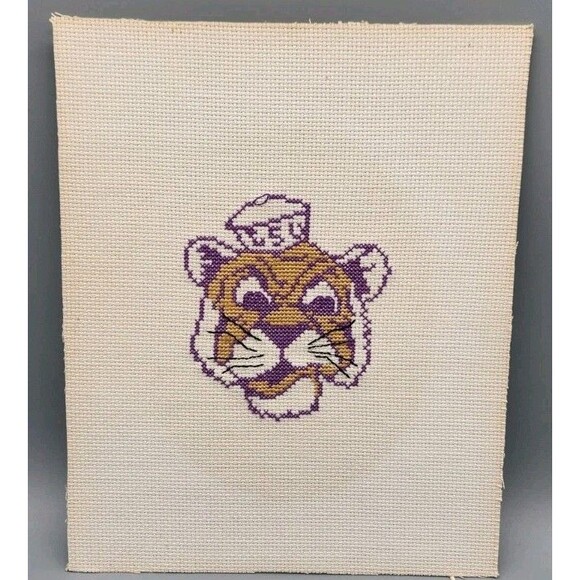LSU Tigers Mike the Tiger Needlepoint Finished Cross Stitched Mascot 8x10 - Picture 3 of 12